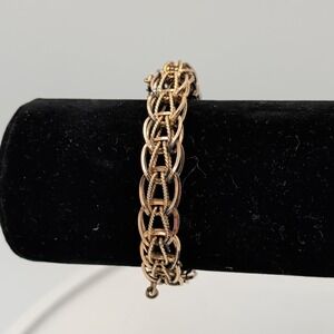 Vintage 12K Gold Filled Triple Link Rope Chain Bracelet 1/20 12K GF Textured